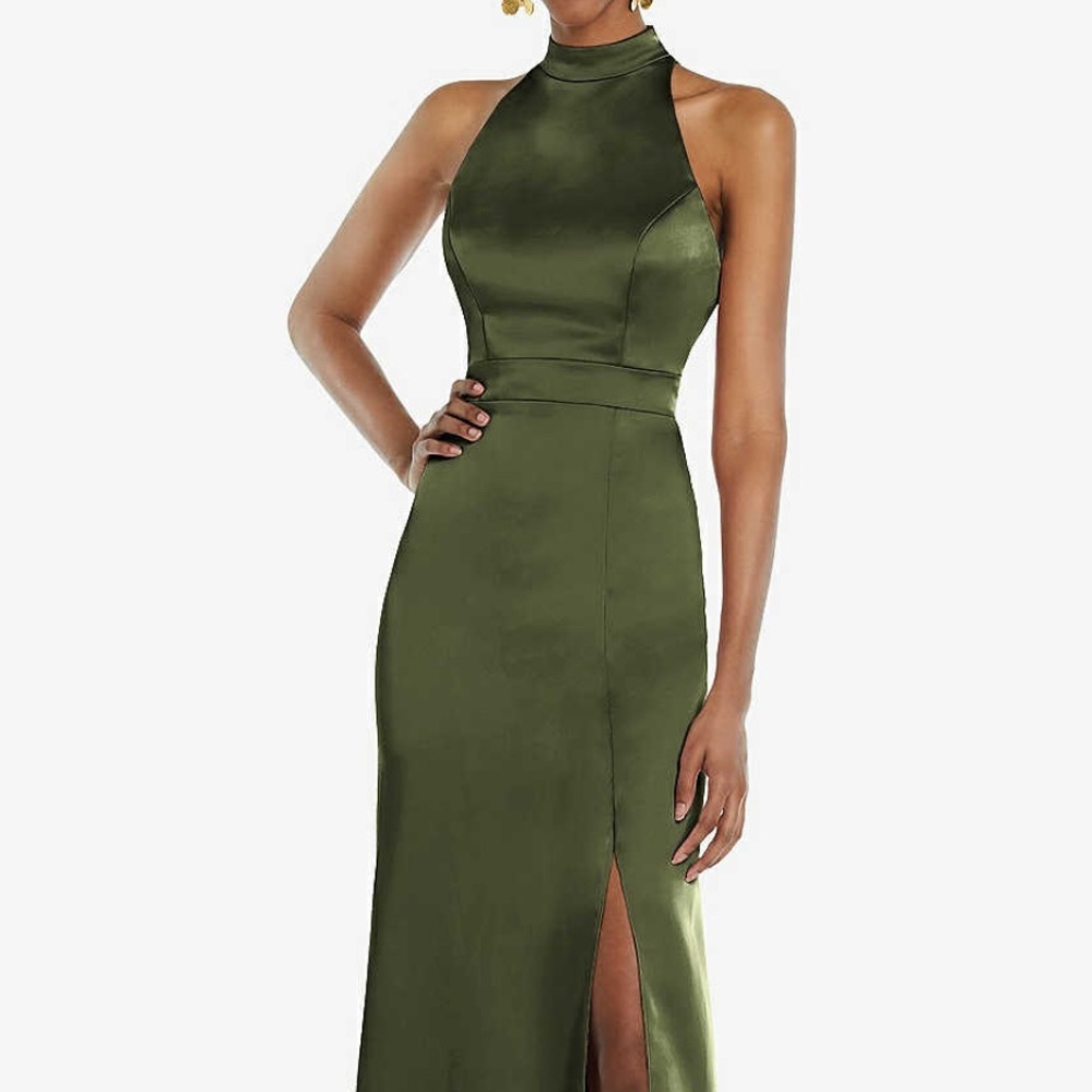 LOVELY BRAND HIGH NECK BACKLESS MAXI DRESS WITH SLIM BELT